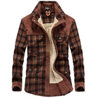Jerry | Mens Fleece Lined Plaid Cotton Flannel Winter Shirt Jacket, Red Coffee