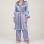 Jessa | Womens Satin Cami Sleepwear Robe Lounge Set, Grey 2