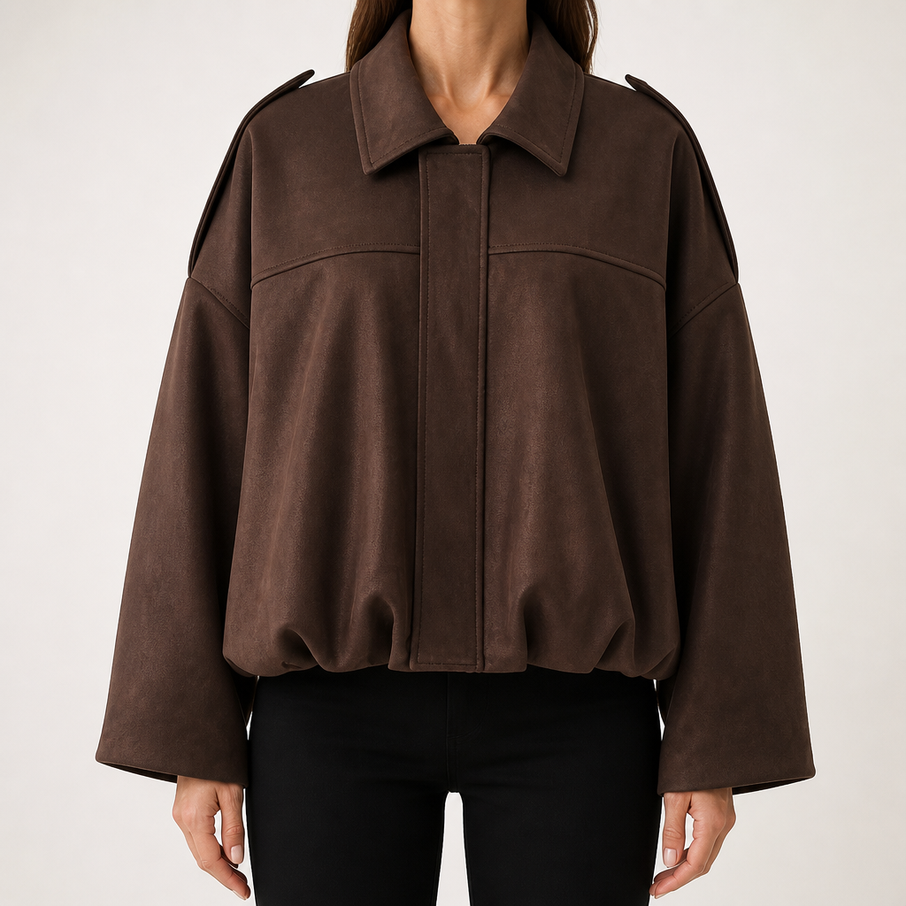 Jessica | Womens Suede Bomber Jacket Aviator Zip Up Outerwear, Brown