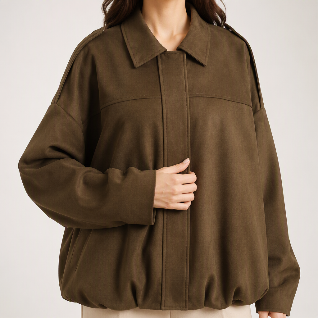 Jessica | Womens Suede Bomber Jacket Aviator Zip Up Outerwear, Dark Brown