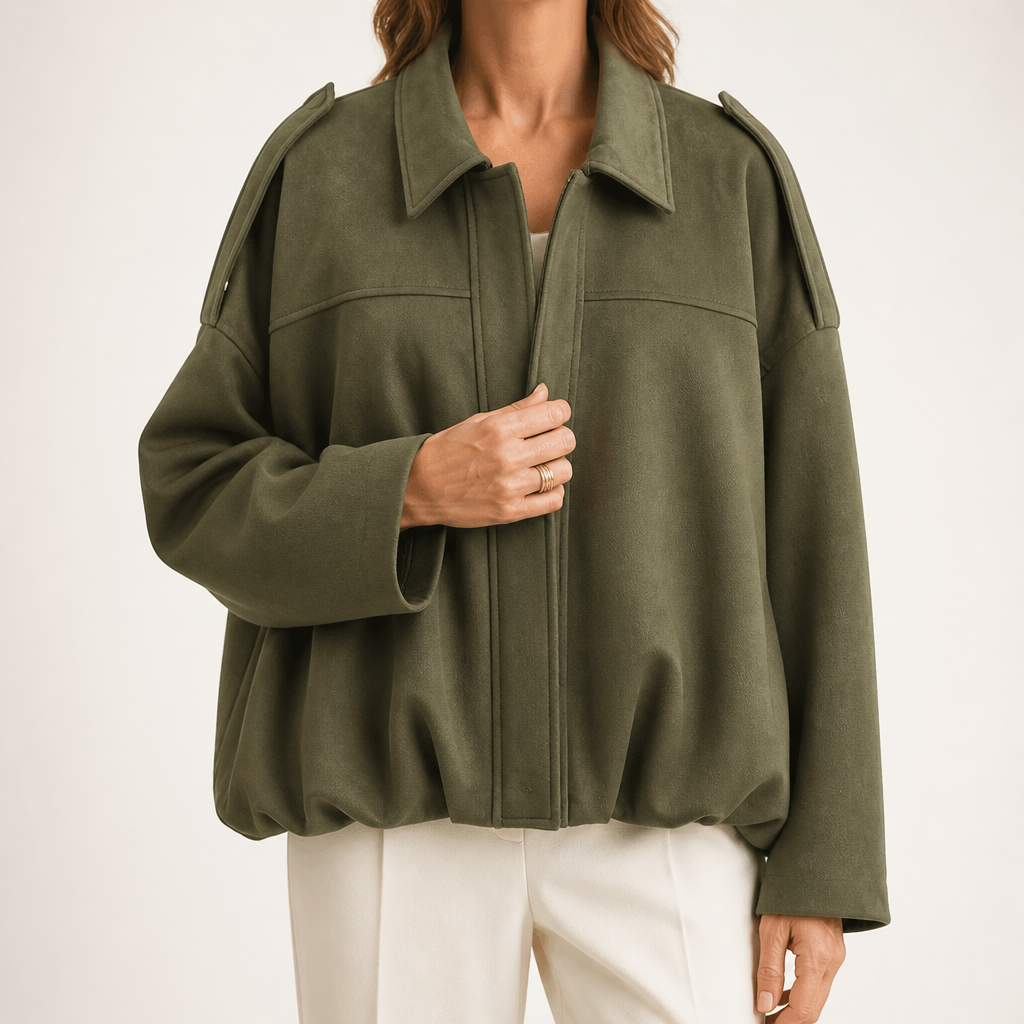 Jessica | Womens Suede Bomber Jacket Aviator Zip Up Outerwear, Green