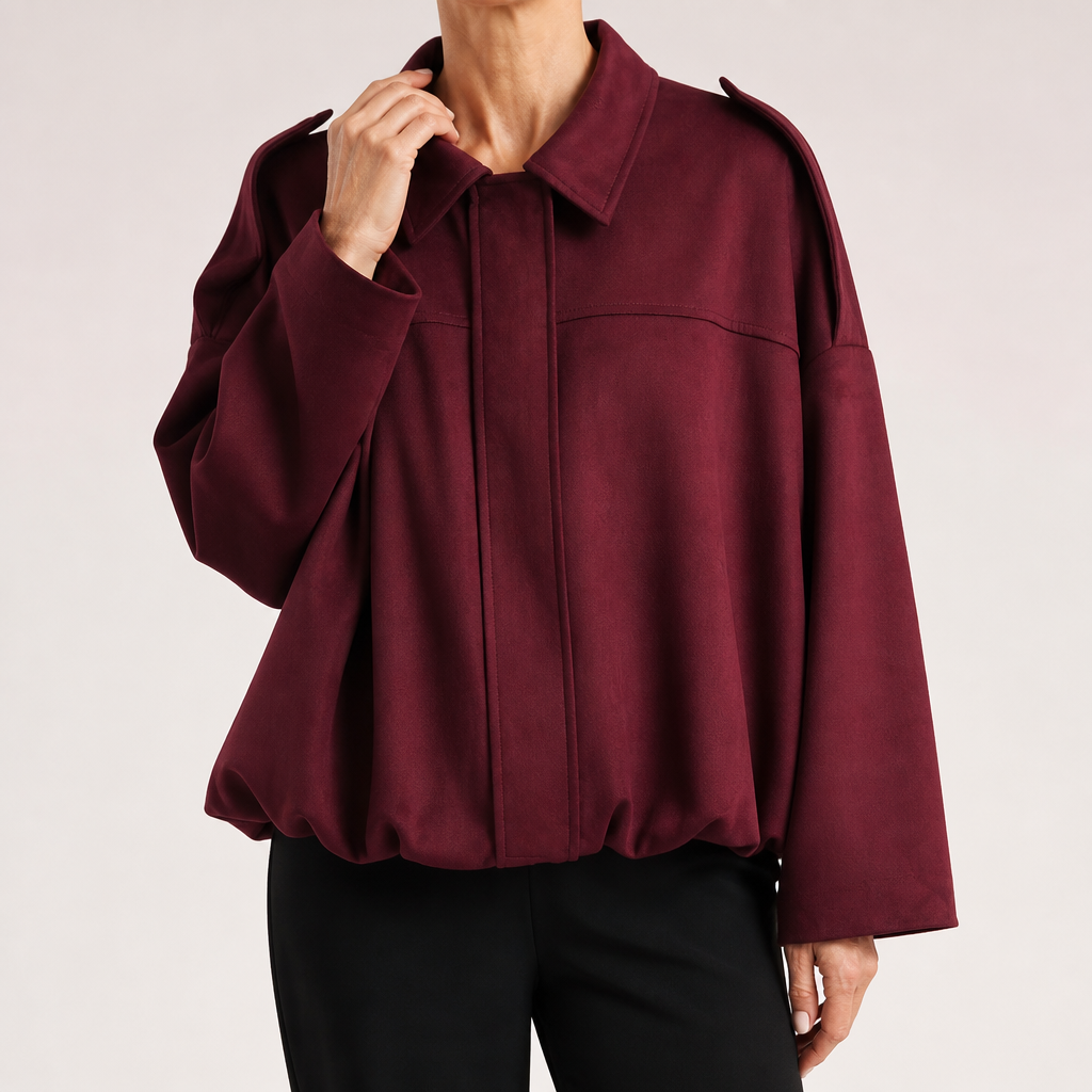 Jessica | Womens Suede Bomber Jacket Aviator Zip Up Outerwear, Red