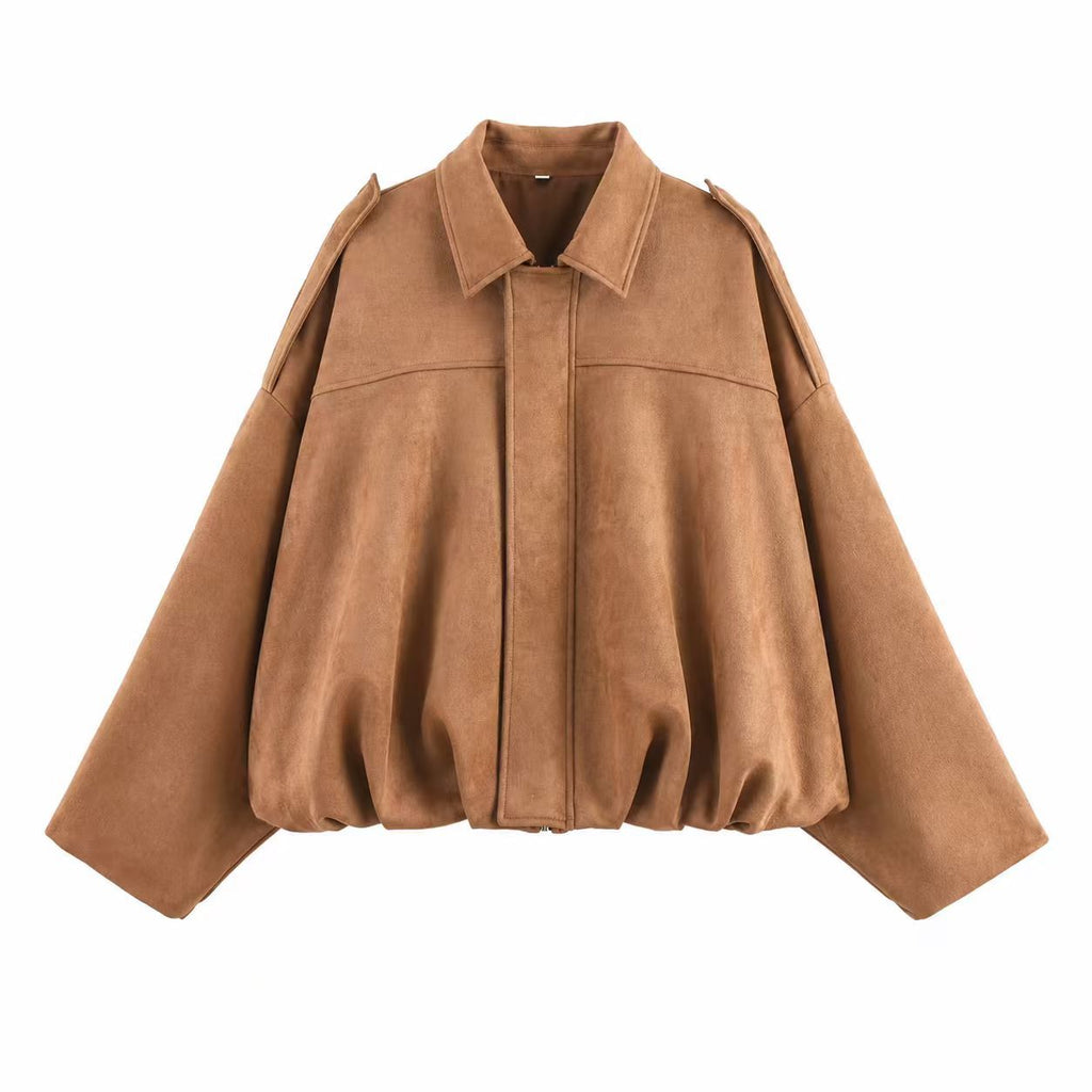 Jessica | Womens Suede Bomber Jacket Aviator Zip Up Outerwear