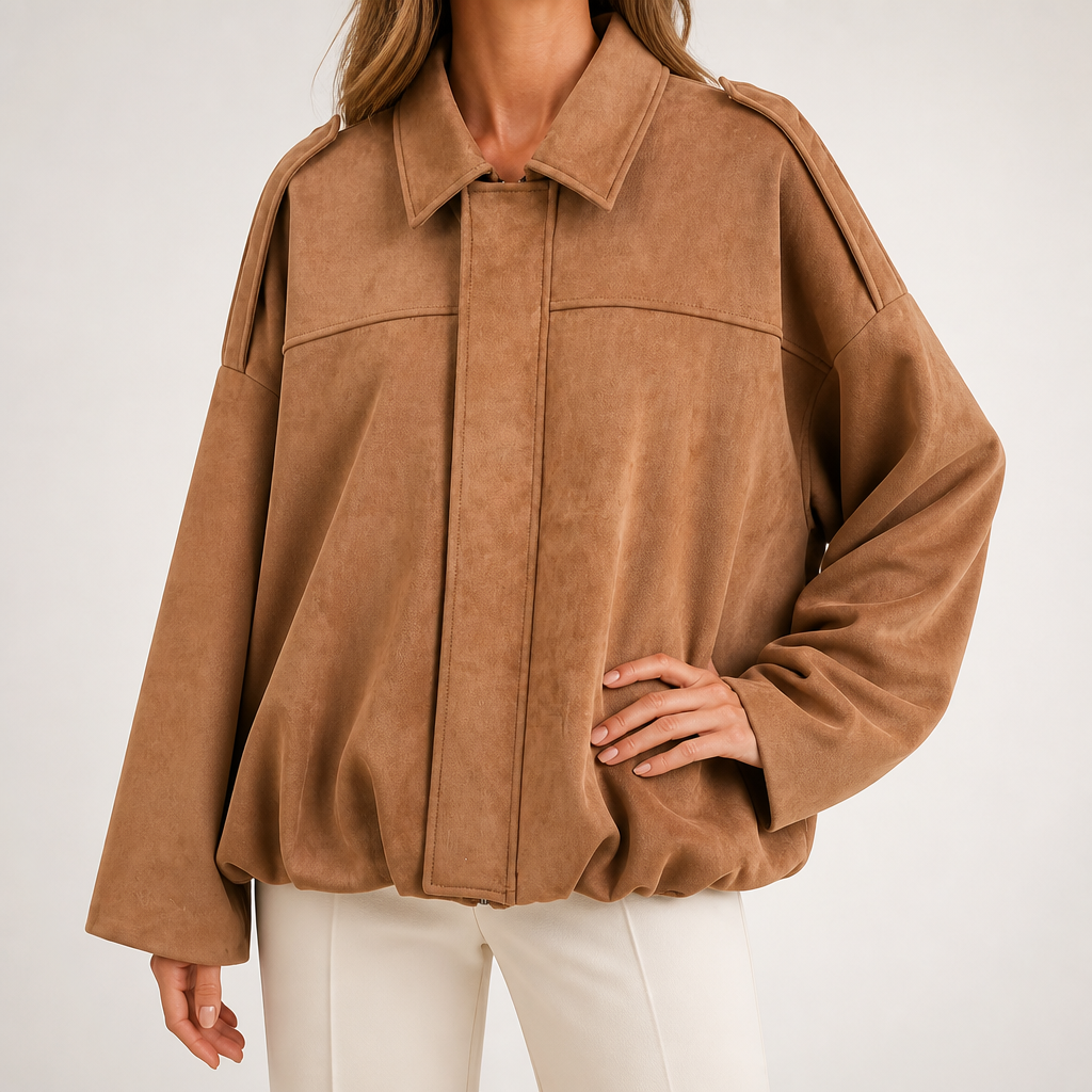 Jessica | Womens Suede Bomber Jacket Aviator Zip Up Outerwear, Dark Khaki