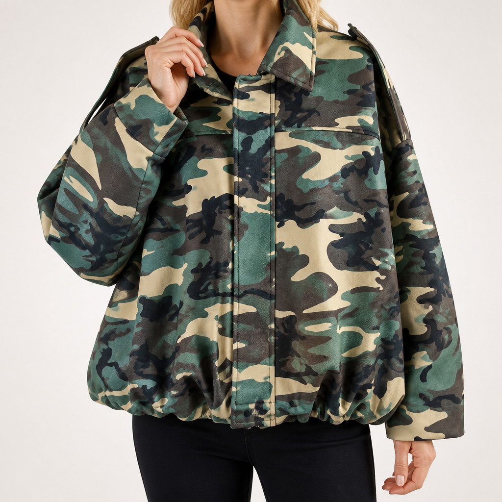 Jessica | Womens Suede Bomber Jacket Aviator Zip Up Outerwear, Camouflage