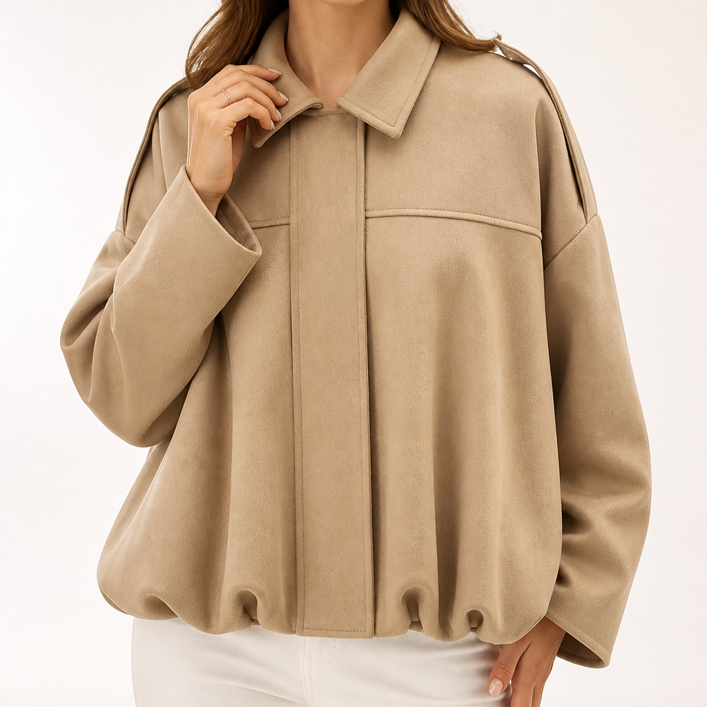 Jessica | Womens Suede Bomber Jacket Aviator Zip Up Outerwear, Khaki