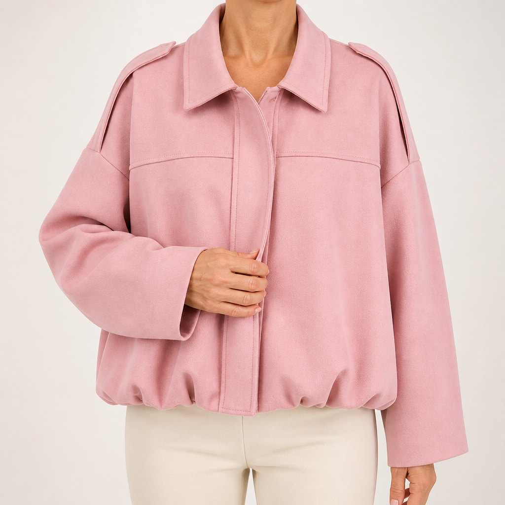 Jessica | Womens Suede Bomber Jacket Aviator Zip Up Outerwear, Pink