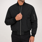 Jim | Mens Water Resistant Lined Winter Zip Up Black Bomber Jacket, Black