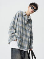 Jimmy | Mens Plaid Cotton Button Up Long Sleeve Casual Shirt Jacket, Blue