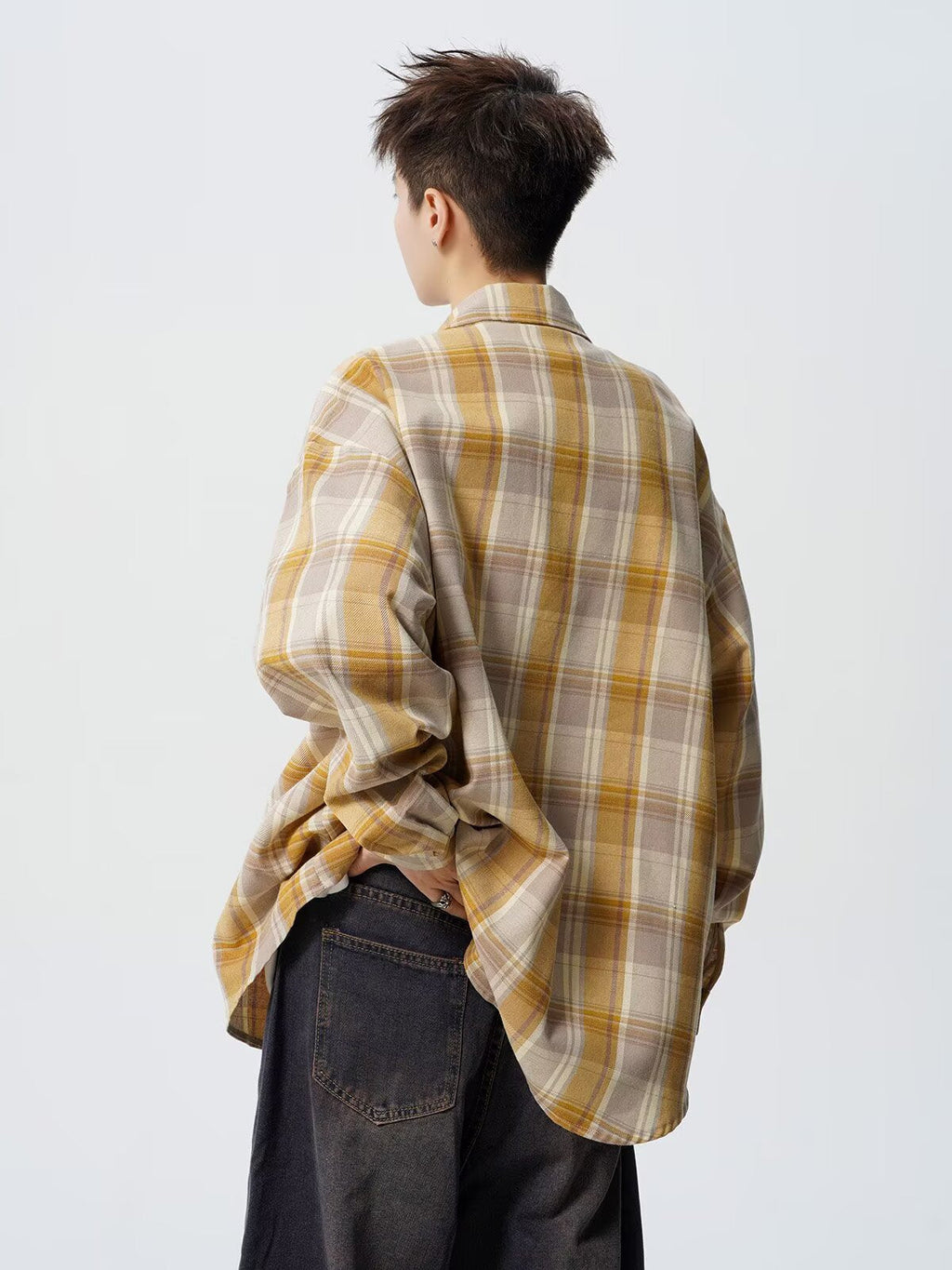 Jimmy | Mens Plaid Cotton Button Up Long Sleeve Casual Shirt Jacket, Yellow