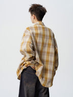 Jimmy | Mens Plaid Cotton Button Up Long Sleeve Casual Shirt Jacket, Yellow