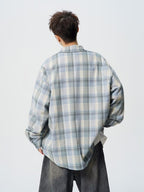 Jimmy | Mens Plaid Cotton Button Up Long Sleeve Casual Shirt Jacket, Blue