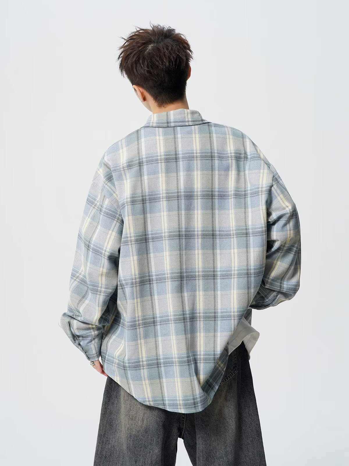 Jimmy | Mens Plaid Cotton Button Up Long Sleeve Casual Shirt Jacket, Blue