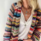 Joanna | Womens Colorful Print Knit Cardigan Loose Long Sleeve Sweater