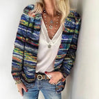 Joanna | Womens Colorful Print Knit Cardigan Loose Long Sleeve Sweater