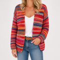Joanna | Womens Colorful Print Knit Cardigan Loose Long Sleeve Sweater, Red