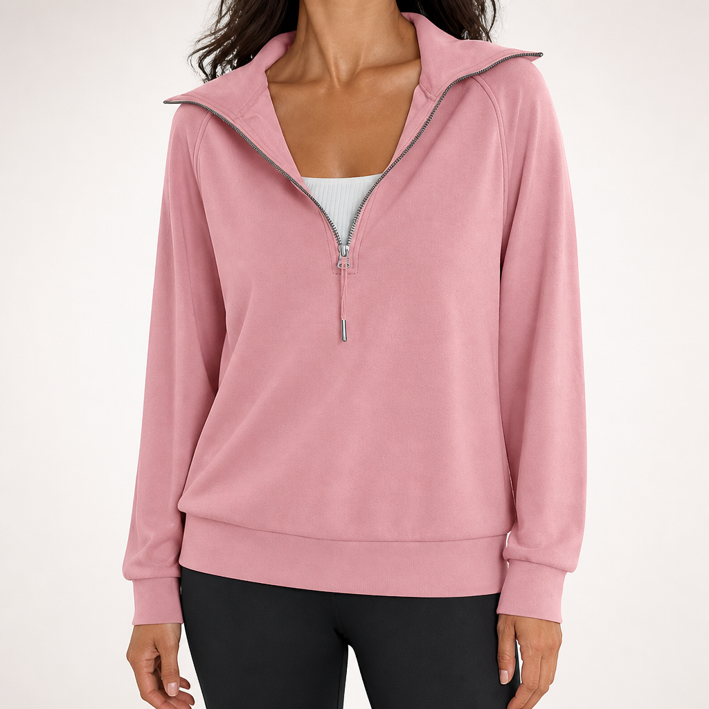 Jocelyn | Womens Half Zip Stand Collar Long Sleeve Running Workout Yoga Top, Pink