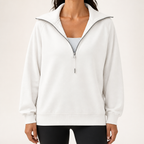 Jocelyn | Womens Half Zip Stand Collar Long Sleeve Running Workout Yoga Top, White