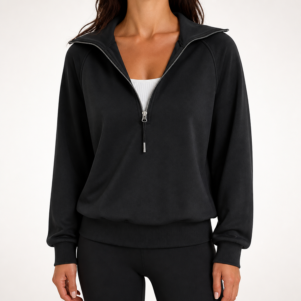 Jocelyn | Womens Half Zip Stand Collar Long Sleeve Running Workout Yoga Top, Black