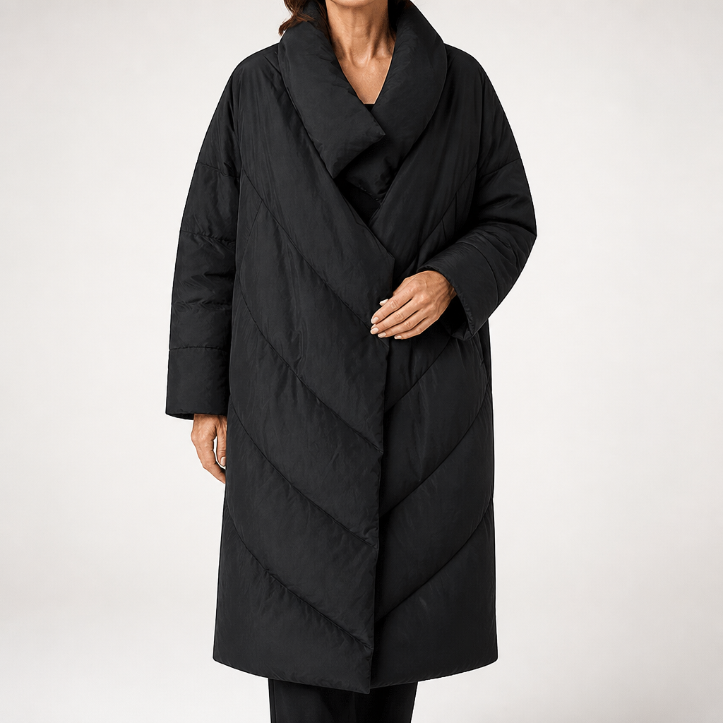 Joelle | Womens Long Puffer Coat Longline Padded Warm Winter Outerwear, Black