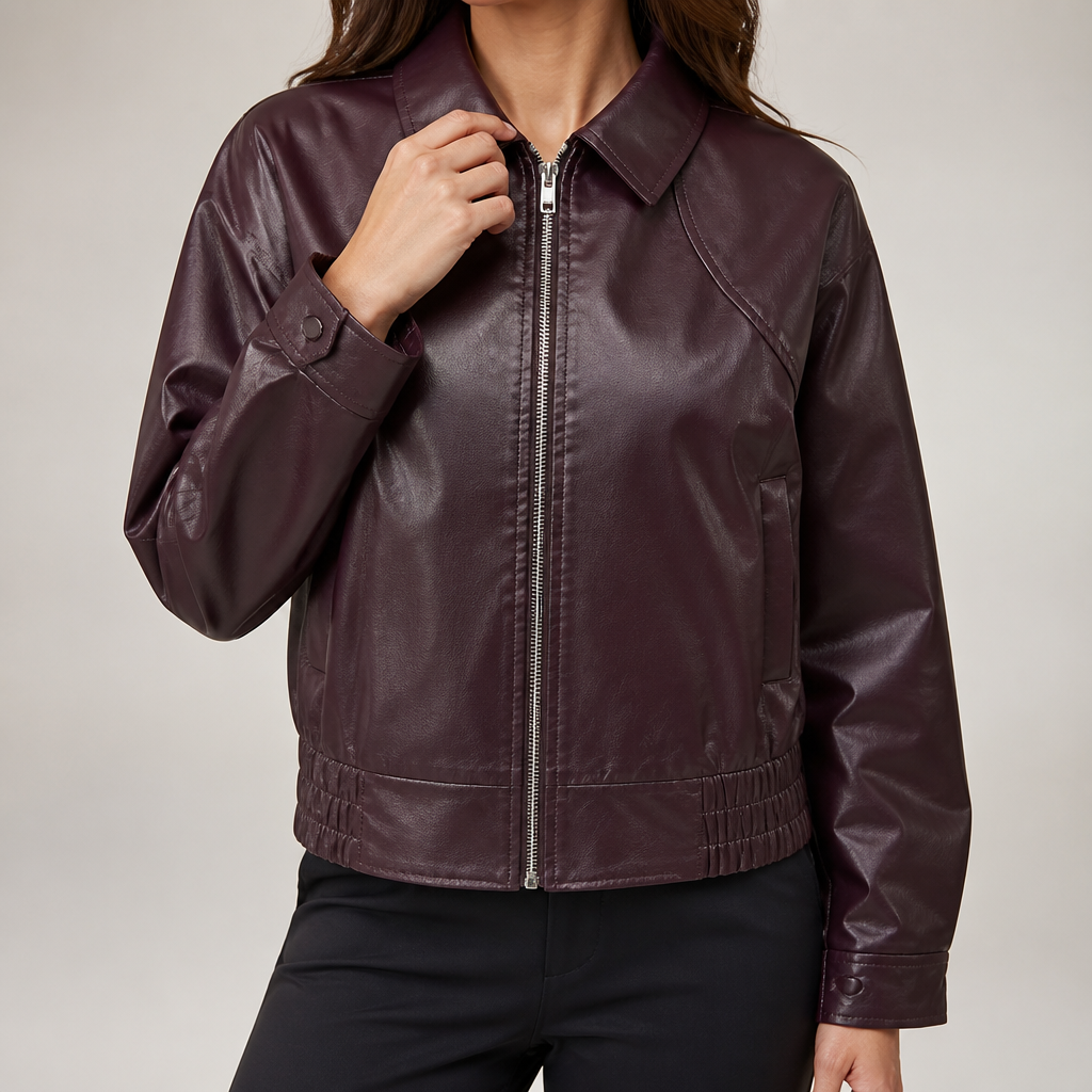 Jolene | Womens Biker Motorcycle Moto Lapel Collar Leather Jacket, Red Wine