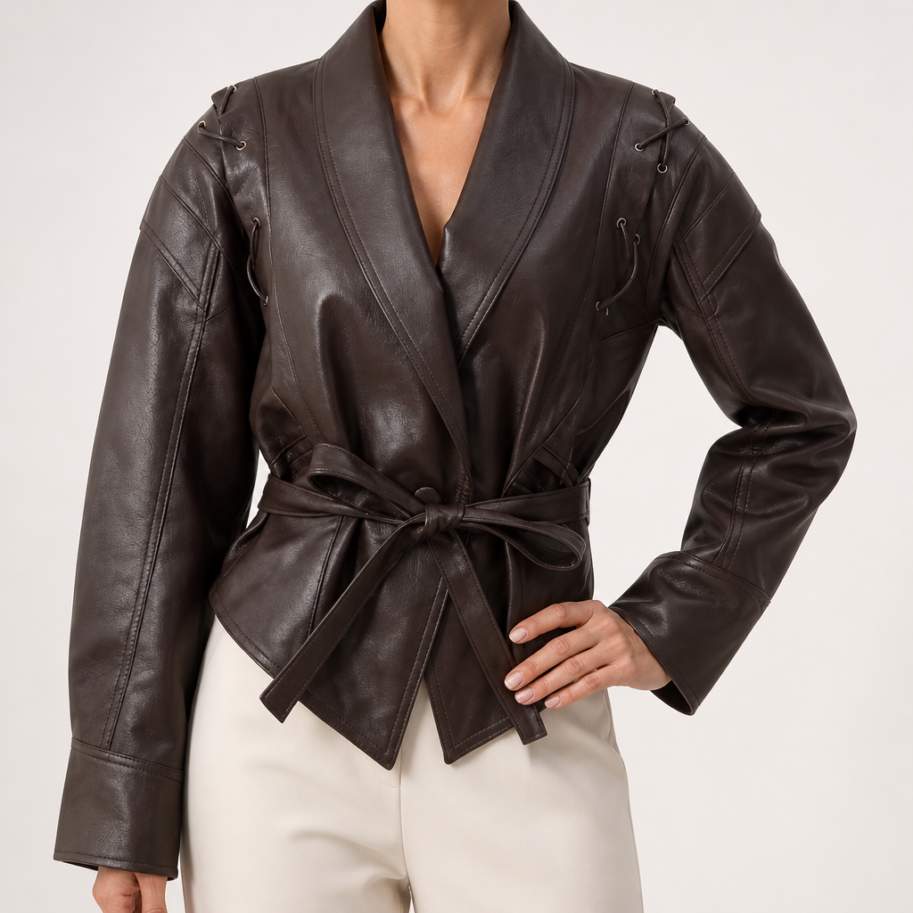 Jolene | Womens Biker Motorcycle Moto Lapel Collar Leather Jacket, Brown