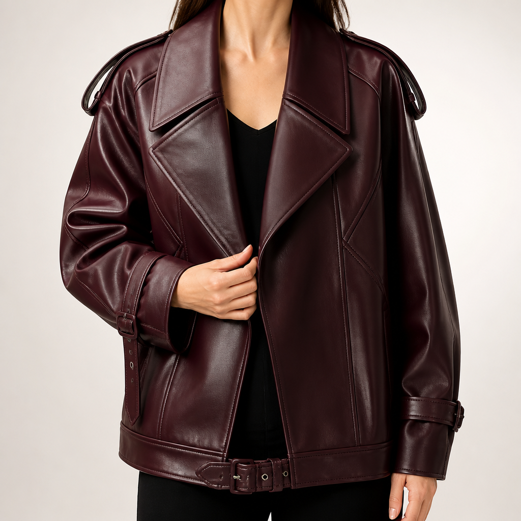 Jolene | Womens Biker Motorcycle Moto Lapel Collar Leather Jacket, Red
