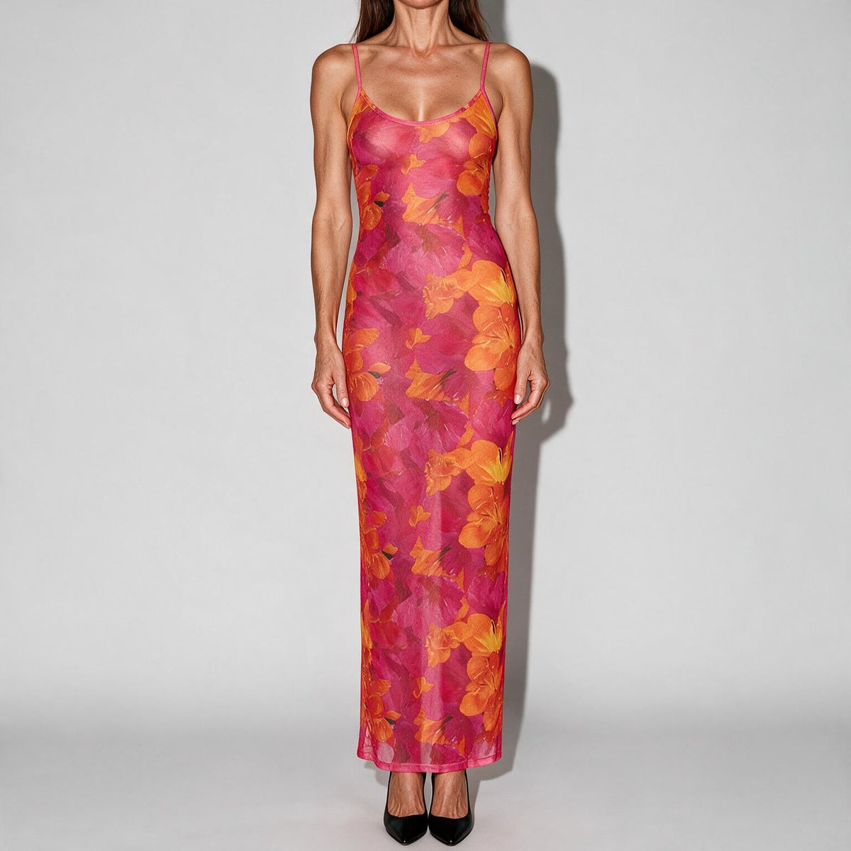 Jolie | Womens Printed Mesh Bodycon Mermaid Maxi Dress Long Sleeve Party Wedding Guest