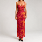 Jolie | Womens Printed Mesh Bodycon Mermaid Maxi Dress Long Sleeve Party Wedding Guest, Multi