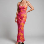 Jolie | Womens Printed Mesh Bodycon Mermaid Maxi Dress Long Sleeve Party Wedding Guest