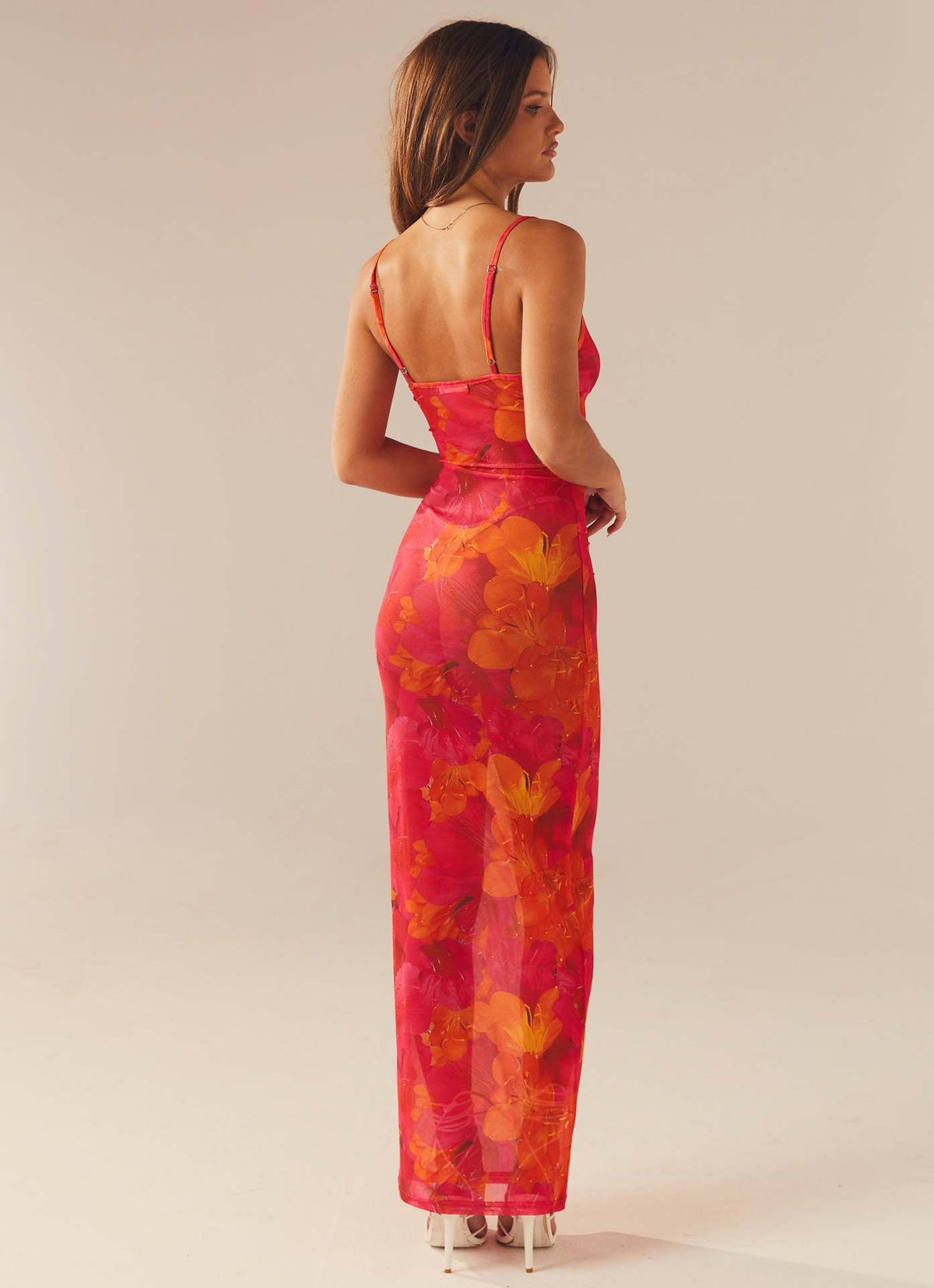 Jolie | Womens Printed Mesh Bodycon Mermaid Maxi Dress Long Sleeve Party Wedding Guest