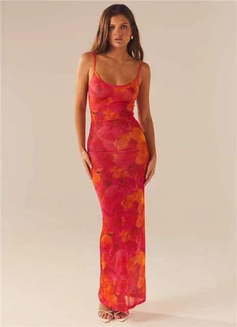 Jolie | Womens Printed Mesh Bodycon Mermaid Maxi Dress Long Sleeve Party Wedding Guest