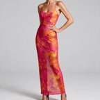 Jolie | Womens Printed Mesh Bodycon Mermaid Maxi Dress Long Sleeve Party Wedding Guest