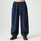 Jon | Mens Corduroy Wide Leg Loose Straight Casual Pants, Navy