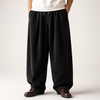 Jon | Mens Corduroy Wide Leg Loose Straight Casual Pants, Black