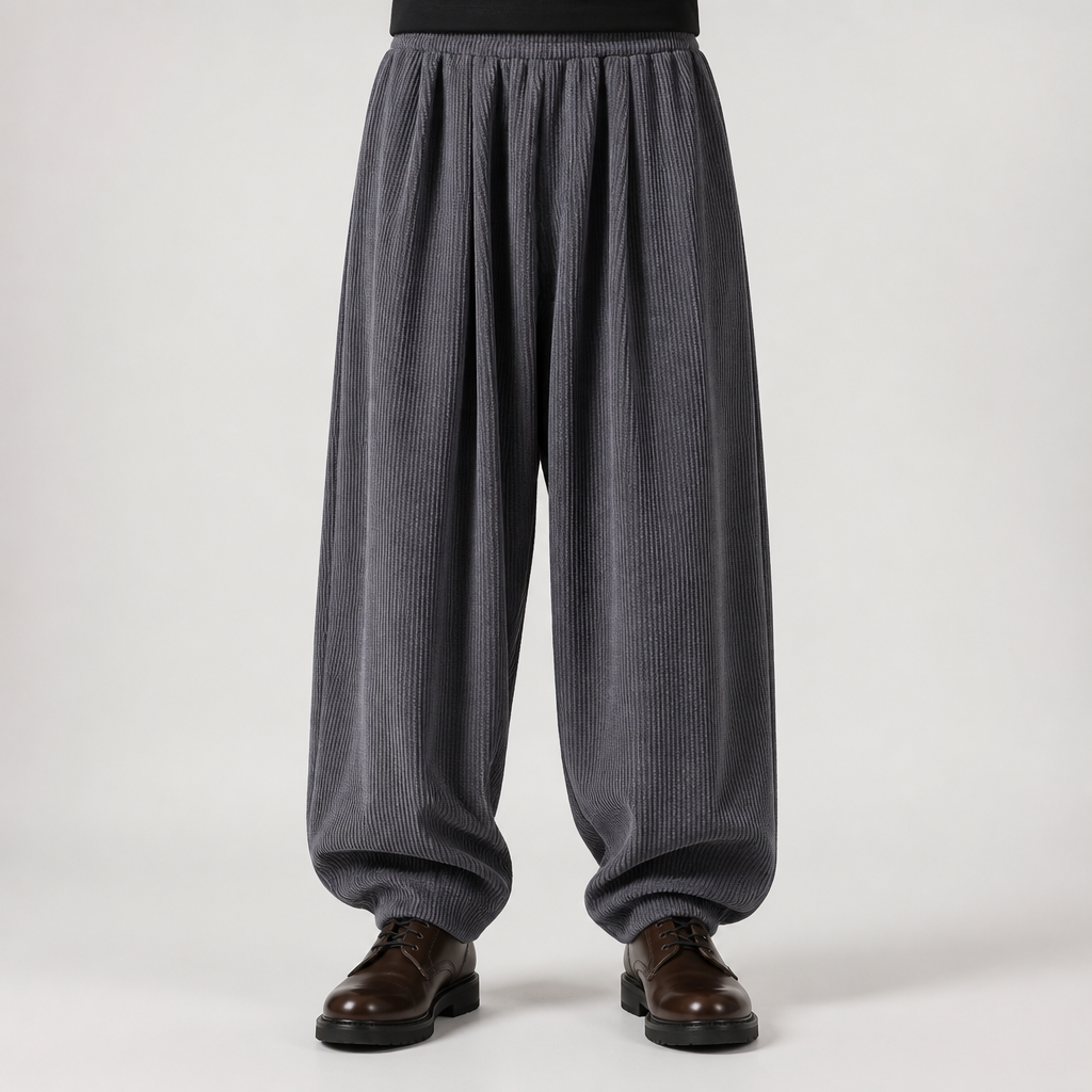 Jon | Mens Corduroy Wide Leg Loose Straight Casual Pants, Grey