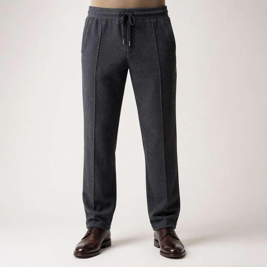 Jonathan | Mens Wool Knit Sweatpants Tapered Joggers Elastic Waist Lounge Pants, Dark Grey