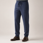 Jonathan | Mens Wool Knit Sweatpants Tapered Joggers Elastic Waist Lounge Pants, Blue Grey