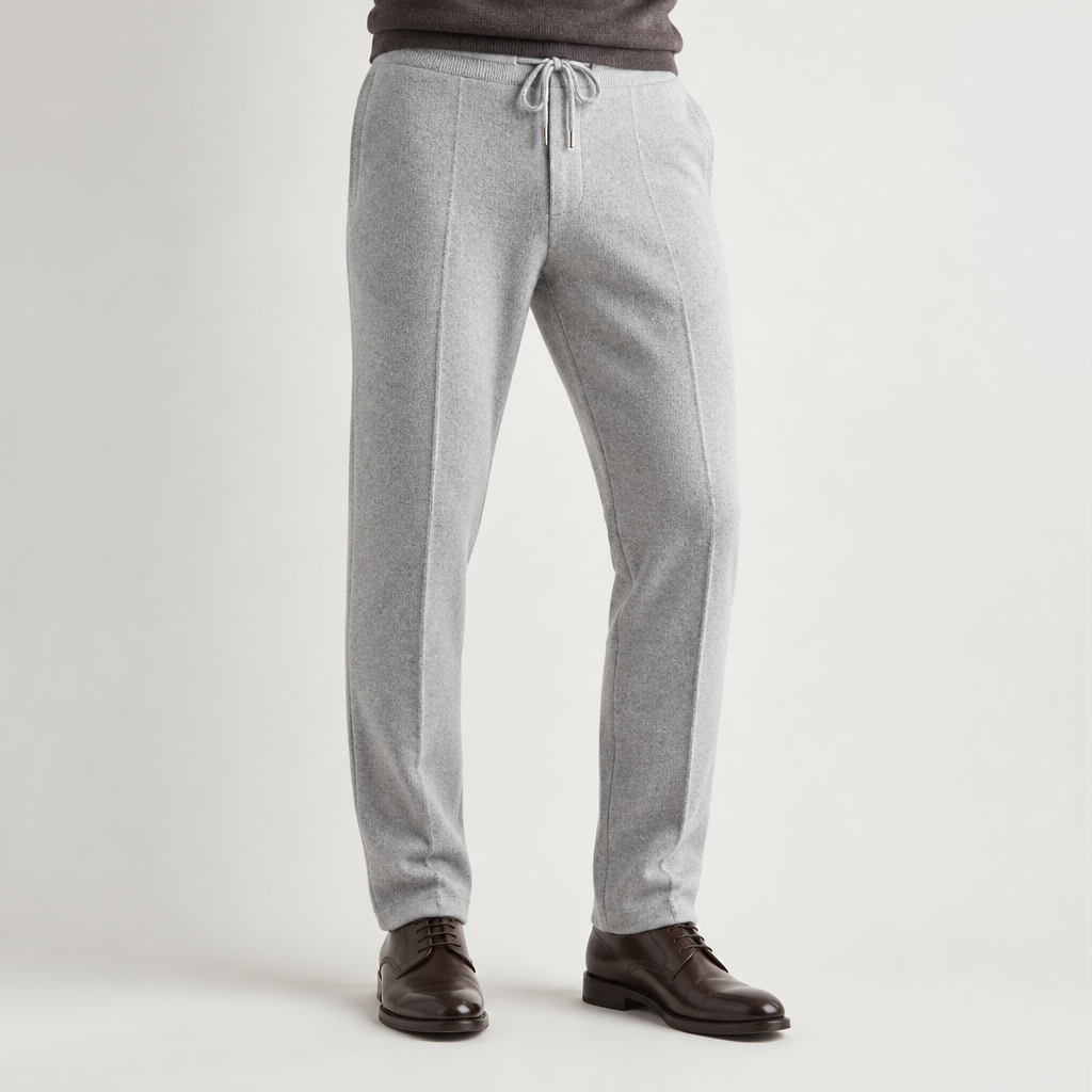 Jonathan | Mens Wool Knit Sweatpants Tapered Joggers Elastic Waist Lounge Pants, Light Grey