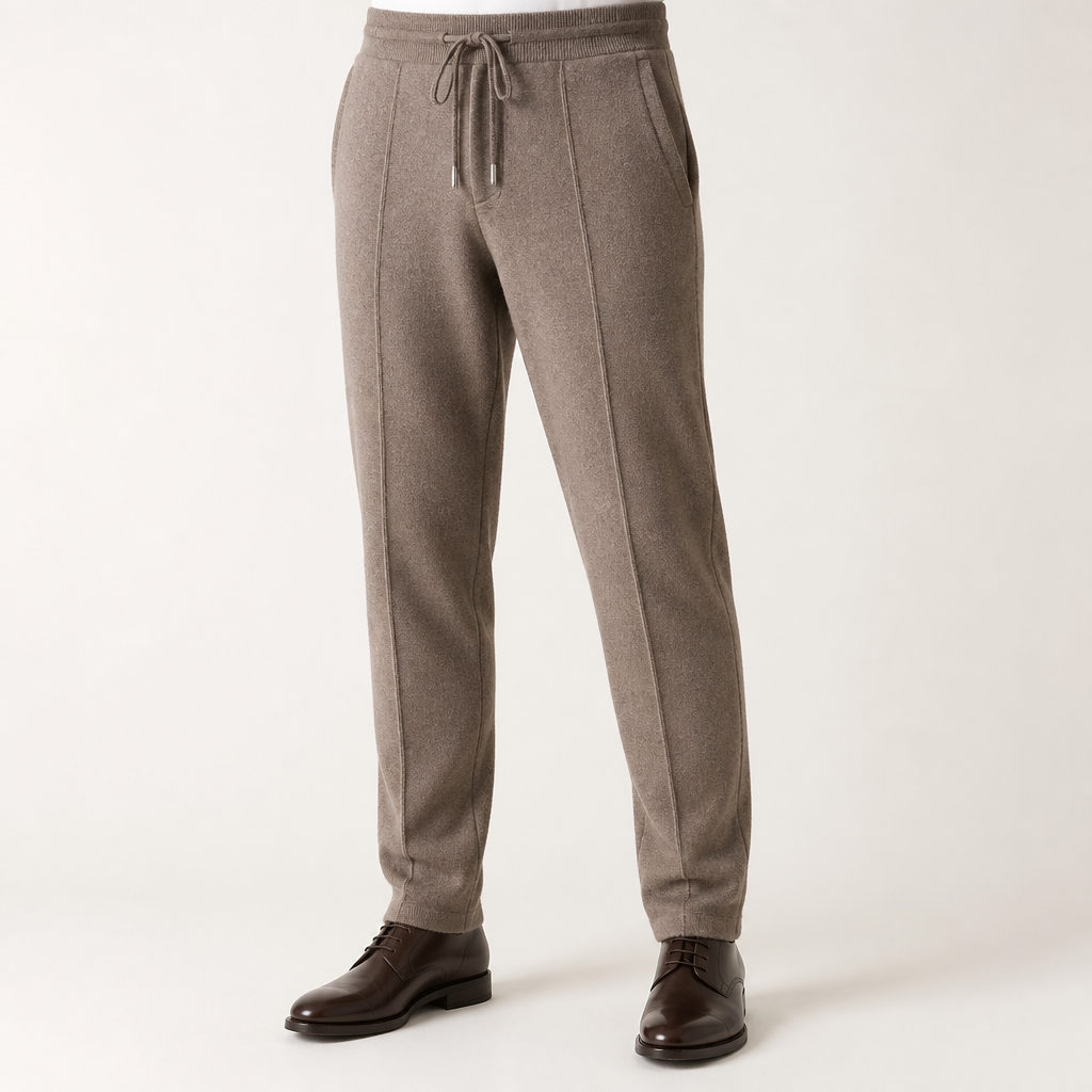 Jonathan | Mens Wool Knit Sweatpants Tapered Joggers Elastic Waist Lounge Pants, Dark Camel
