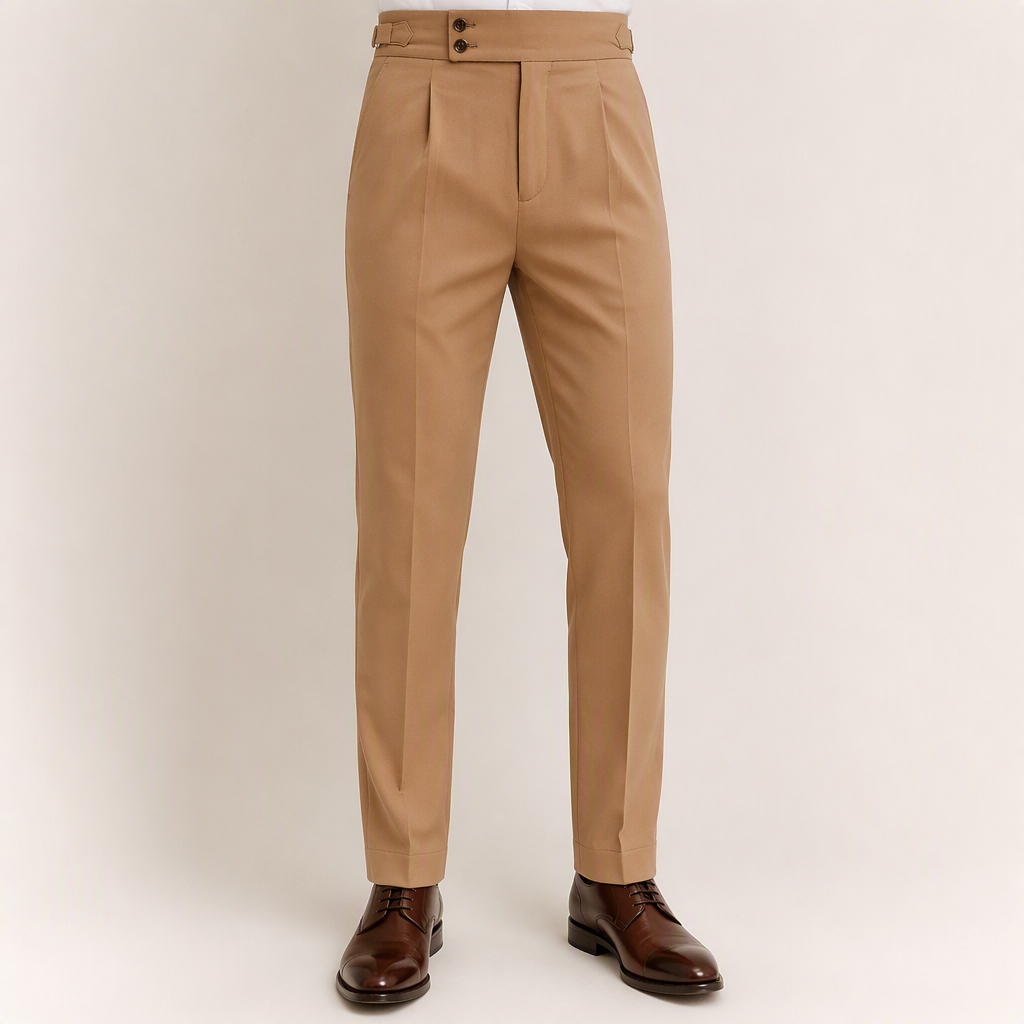 Joseph | Mens Slim Fit Straight Leg High Waisted Smart Casual Dress Pants, Brown