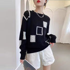 Josephine | Womens Checkerboard Knit Sweater, Black