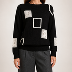 Josephine | Womens Checkerboard Knitted Jumper, Black