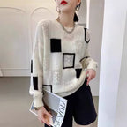 Josephine | Womens Checkerboard Knit Sweater, White