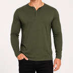 Josh | Mens Henley Long Sleeve Cotton Vintage Fitted Shirt, Army Green