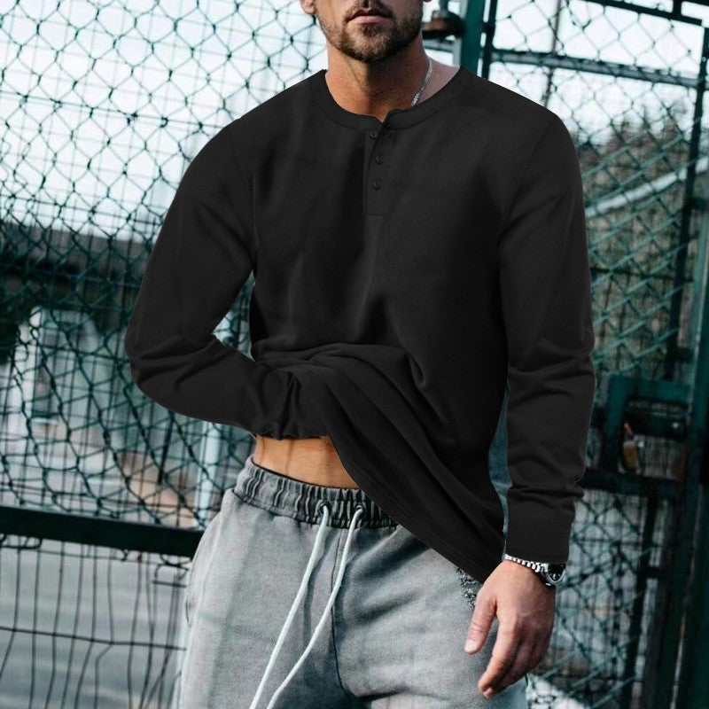 Josh | Mens Henley Long Sleeve Cotton Vintage Fitted Shirt