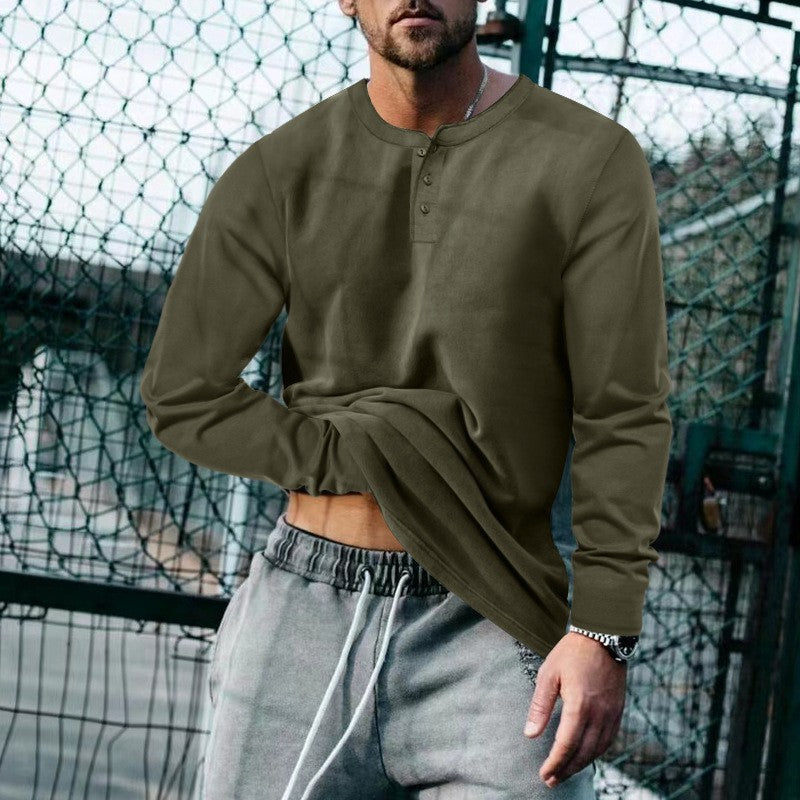 Josh | Mens Henley Long Sleeve Cotton Vintage Fitted Shirt