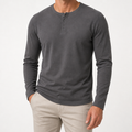Josh | Mens Henley Long Sleeve Cotton Vintage Fitted Shirt, Dark Grey