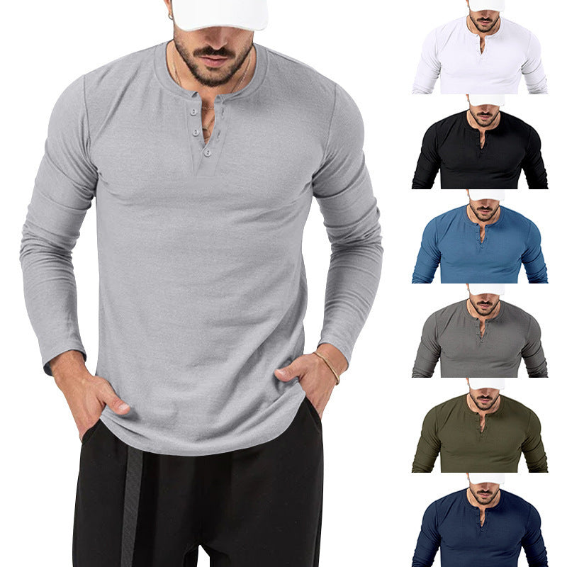 Josh | Mens Henley Long Sleeve Cotton Vintage Fitted Shirt