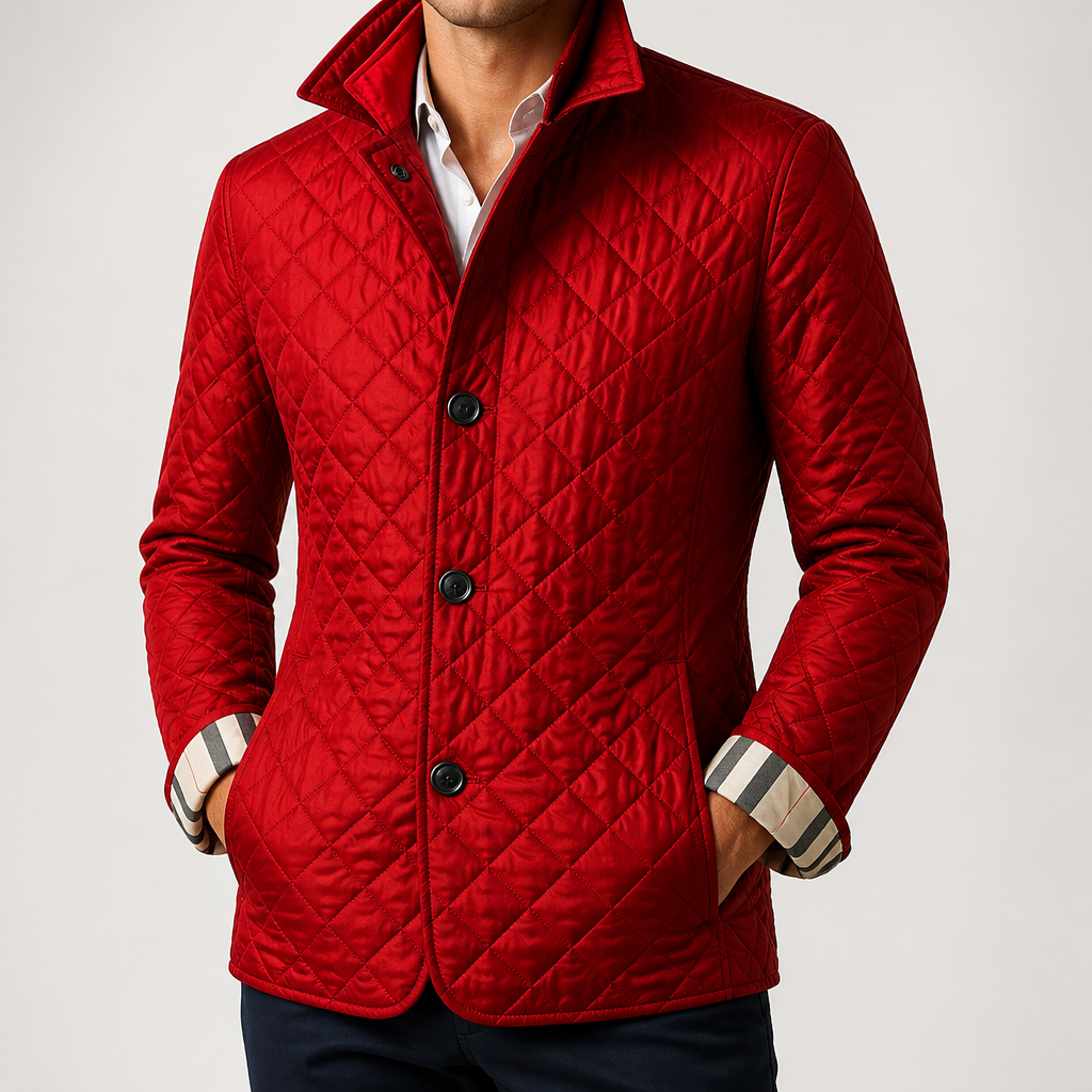 Joshua | Mens Winter Jacket Padded Warm Slim Fit Lapel Puffer Coat, Red